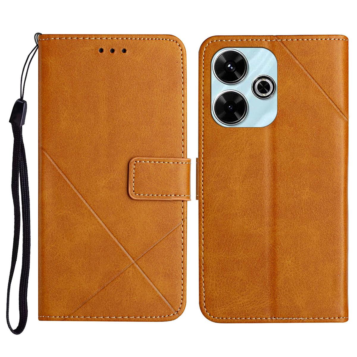 

For Xiaomi Redmi 13 4G/13 5G Leather Case Line Pattern Wallet Phone Cover Yellow
