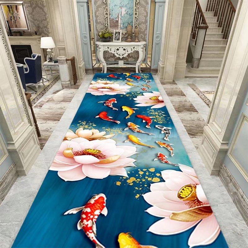 Runner Mat with Vibrant Koi Fish Design - 5mm Thick, Rectangular Shape for Hallway, Kitchen, Dining Room, Living Room, Entryway, Bedroom
