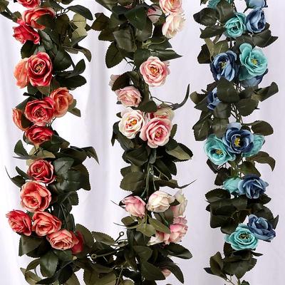 Rosen Seiden Künstliche Blumen Ranken: Innen-Rattan-Klimaanlagenrohrabdeckung & Dekorative Wickel-Kunststoffblumen