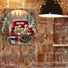 Rustic Round Metal Sign Dog Red Truck Christmas Wall Decor
