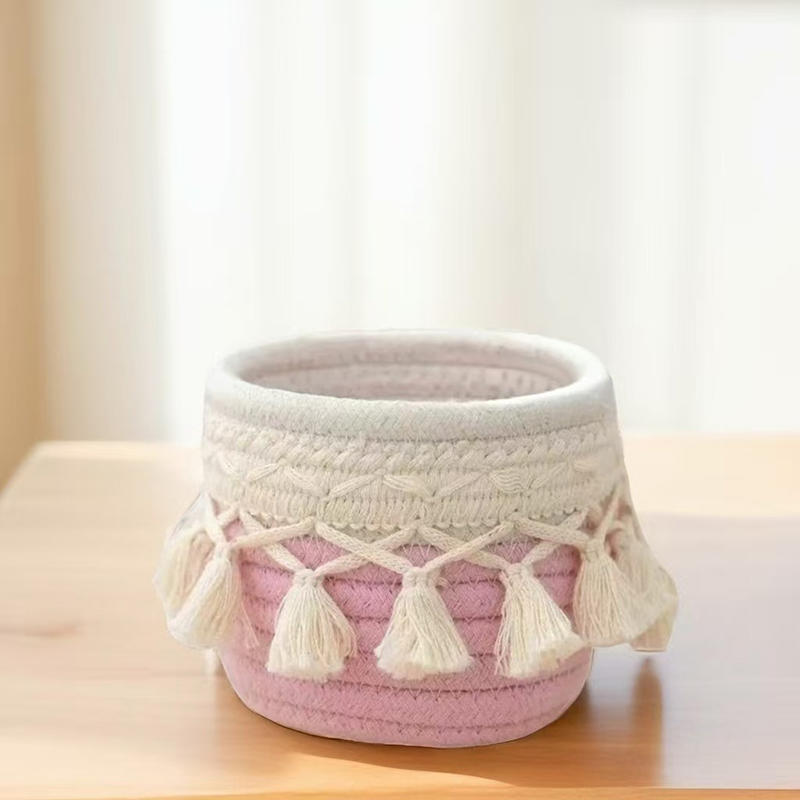 Kosmetický úložný košík Bavlněný pletený držák na štětce na make-up Dekorace do ložnice Organizér Pouzdro Stolní drobnosti Úložný box s třásní