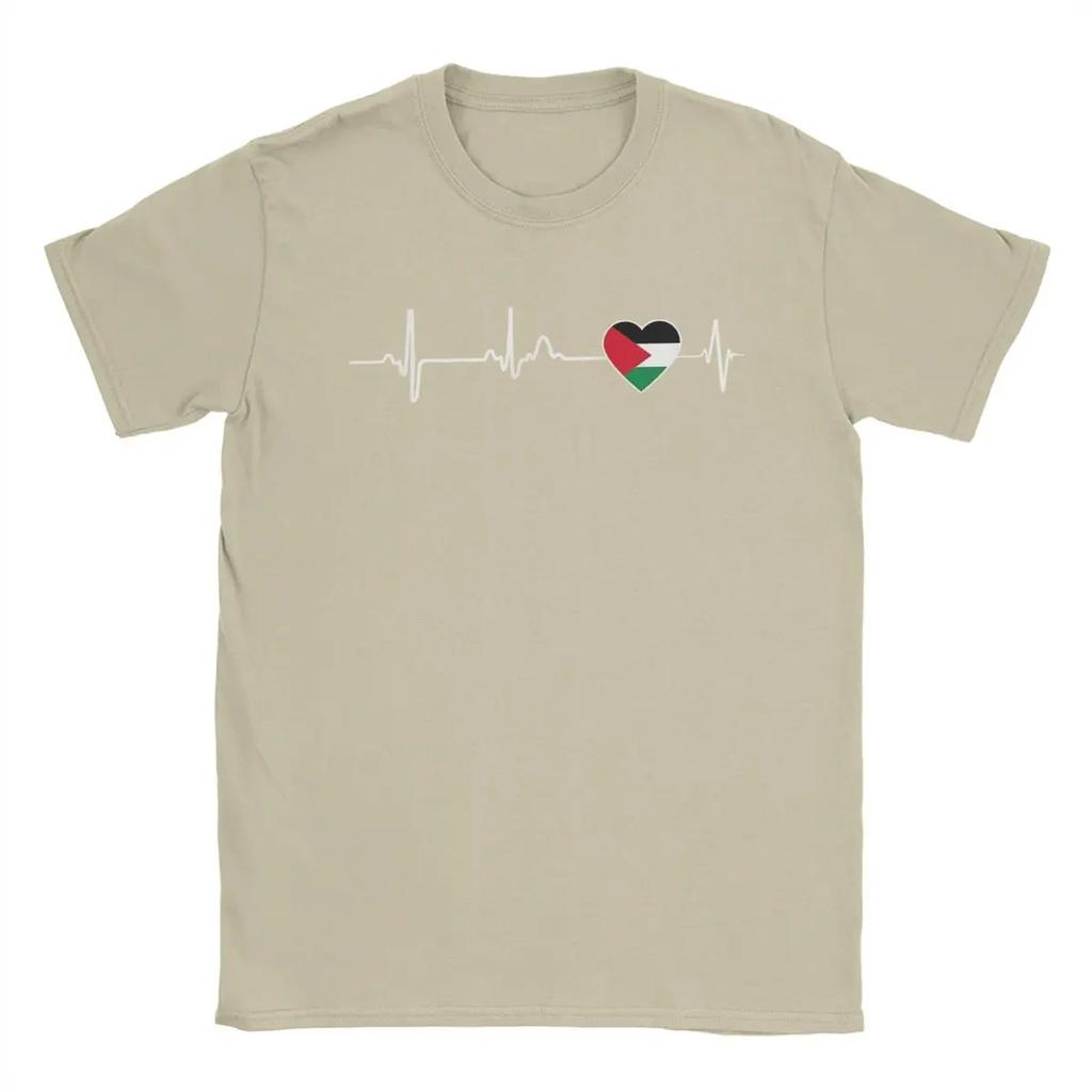 Heartbeat Palestine Palestine Flag T-Shirt Men'S Cotton Vintage T-Shirt Crew-Neck T Shirt Casual Fashion Short-Sleeved Clothing