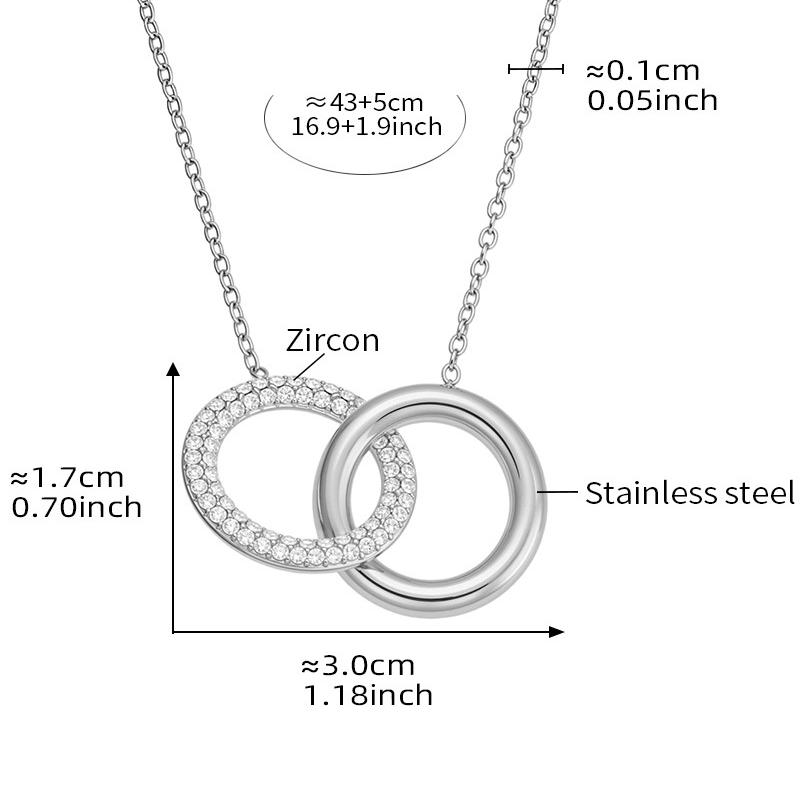 Simple Double Ring Pendant Stainless Steel Necklace Waterproof 18K Gold Plated Adjustable Cuban Bracelet Jewelry Set