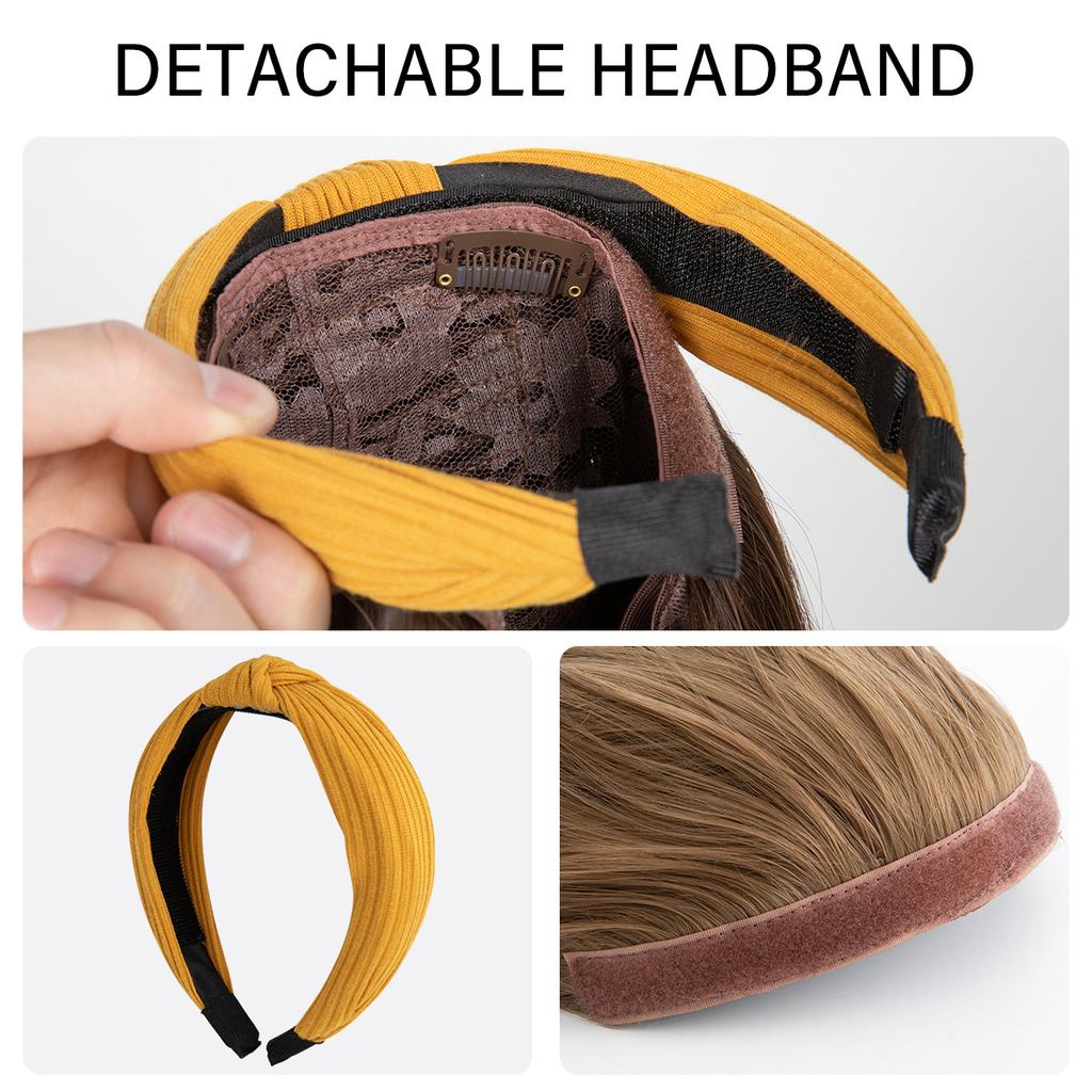 Women's Hair Hoop Half Headgear Light Brown Large Wave Synthetic Wig | Reissue Long Curly Wig