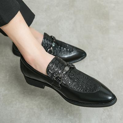 Zapatos de Cuero con Estampado de Cocodrilo Mocasines de Moda para Hombre Slip-On Suela Gruesa Punta Afilada Zapatos Casuales de Diseño Zapatos de Negocios para Boda