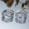 Cute Female White Purple Zircon Round Hoop Earrings Vintage Silver Color Simple Wedding Jewelry For Women