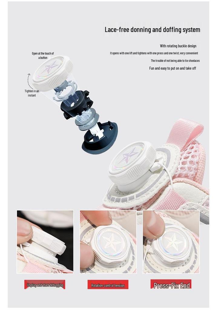 Girls' 2025 Autumn Mesh Breathable Parent-Child Sports Shoes with Rotating Button, Soft Non-Slip Sole