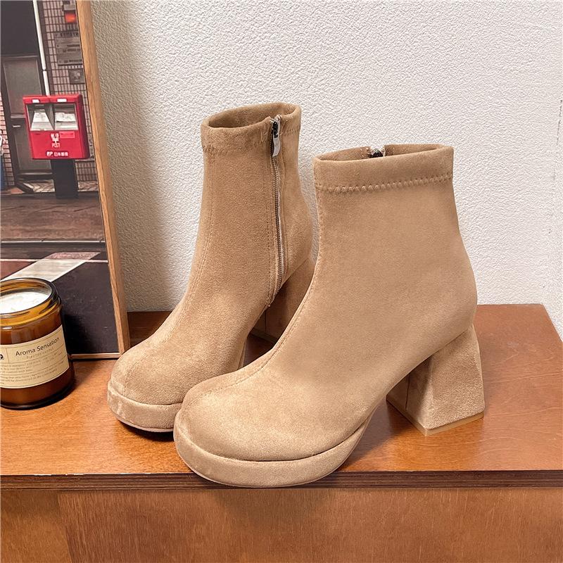 Retro suede short boots women's autumn 2025 new fashionable versatile and thin thick heels fried street thin boots women's trend