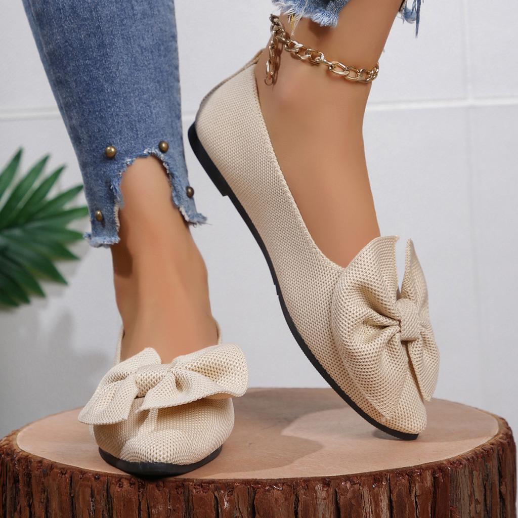 Sneakers new shallow mouth pointed head flat bottom low-top shoes women's flat heel bow breathable shoes