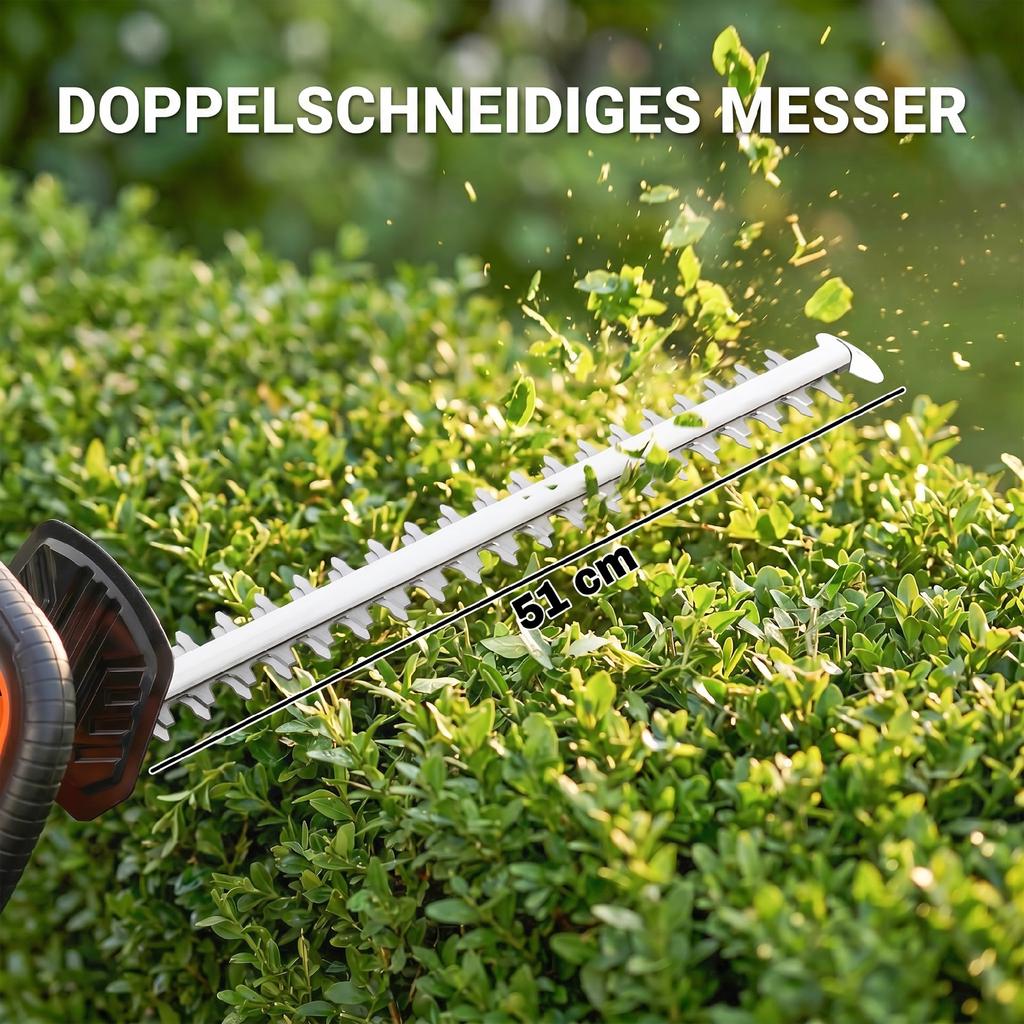 Electric Hedge Trimmer Cordless Battery-powered Hedge Cutter with 100 W Motor Power Cordless 51cm Cutting Length ABS Orange