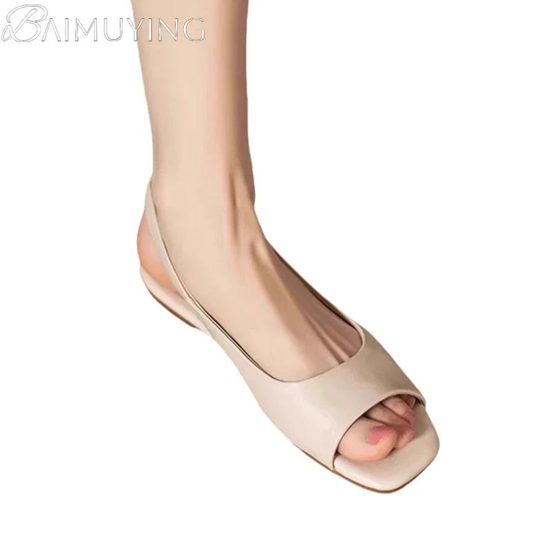 Women Flats Sandals New Casual Summer Shoes Open Toe Slippers 2025 Elegant Square Toe Woman Shoes Slingback Sandalias