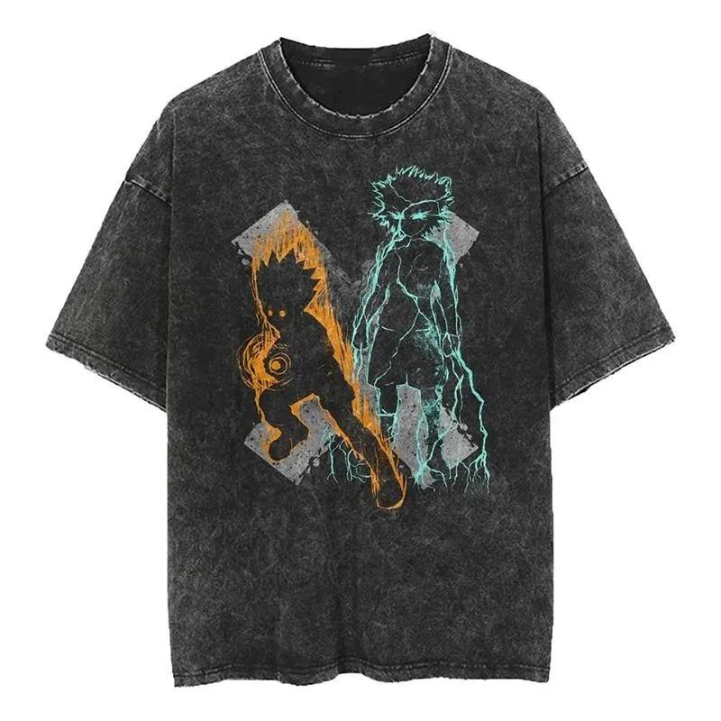 New Anime Hunter X Hunter Printed Tshirt Mens and Womens Washed Tshirt High Quality Vintage Cotton Tshirt Harajuku Top
