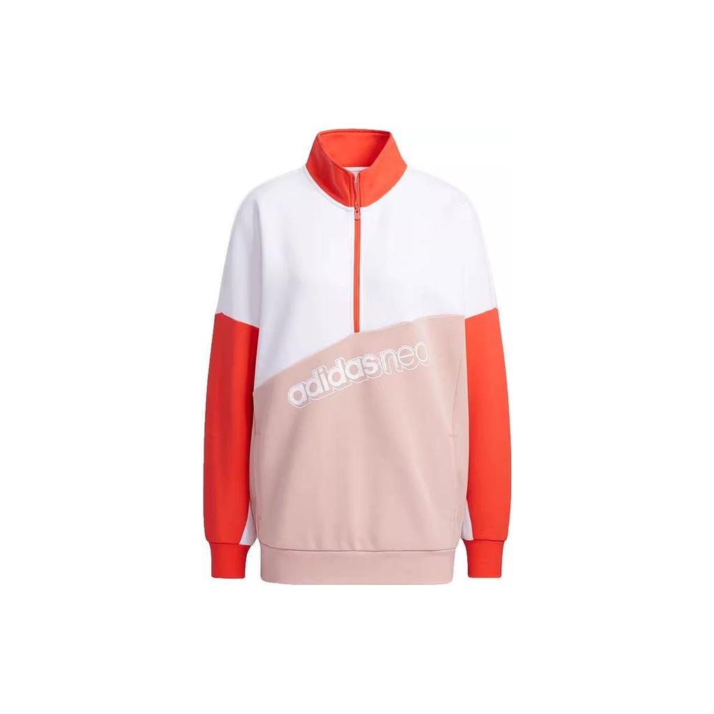 Adidas Neo Color Block Letter Print Half Zip Design Pullover American Sweatshirt Women sweatshirt GU0844
