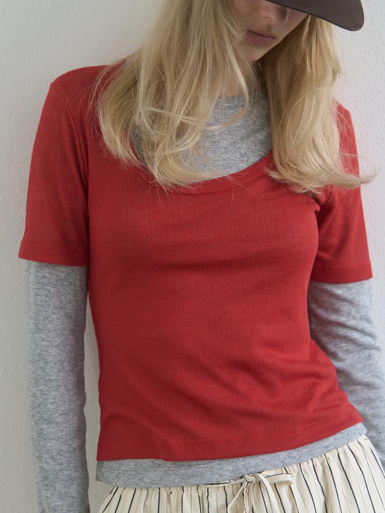 KIJUN Layered Jersey Top Red