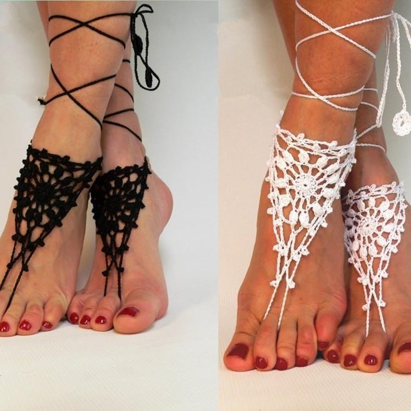 Crochet Barefoot Sandals Anklet Barefoot Sandles Foot jewelry, Steampunk Victorian Lace
