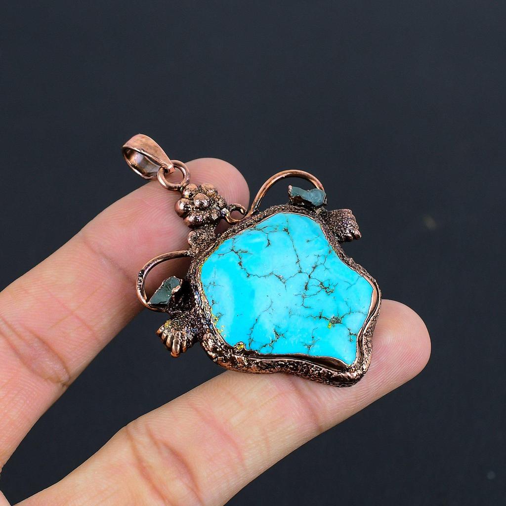 Turquoise Tumble Copper Electroformed Pendant, Handmade Gemstone Jewelry Pendant Gift For Birthday