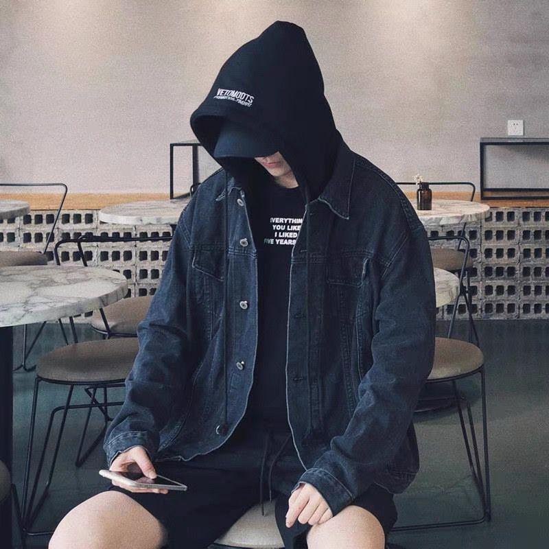 

Мужская джинсовая куртка-спецовка с капюшоном - Весенне-осенняя, трендовая, свободного кроя 2XL (Recommended 145-160 jin)