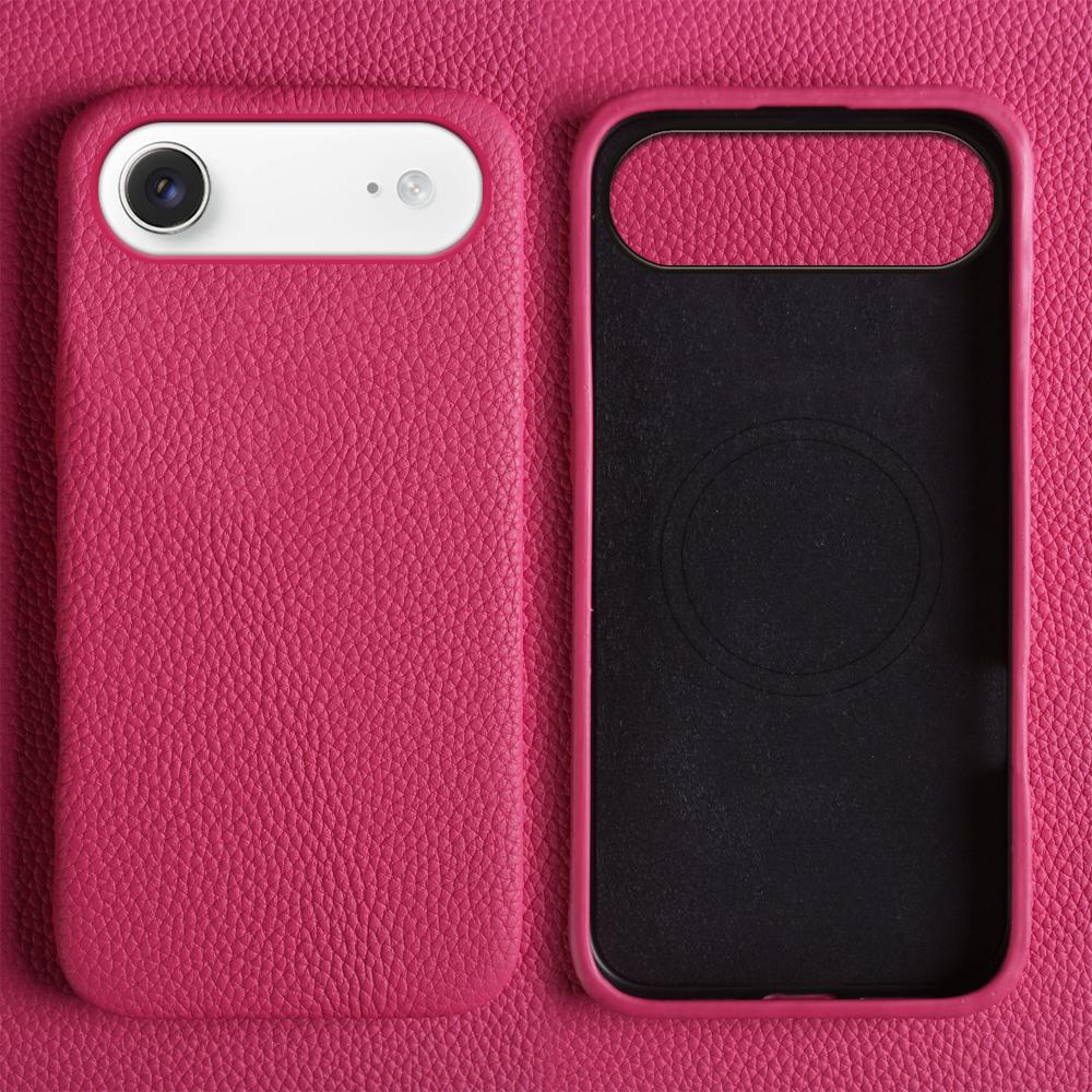 For iPhone Air Case Compatible with MagSafe Litchi Texture Genuine Cow Leather + PC Phone Cover