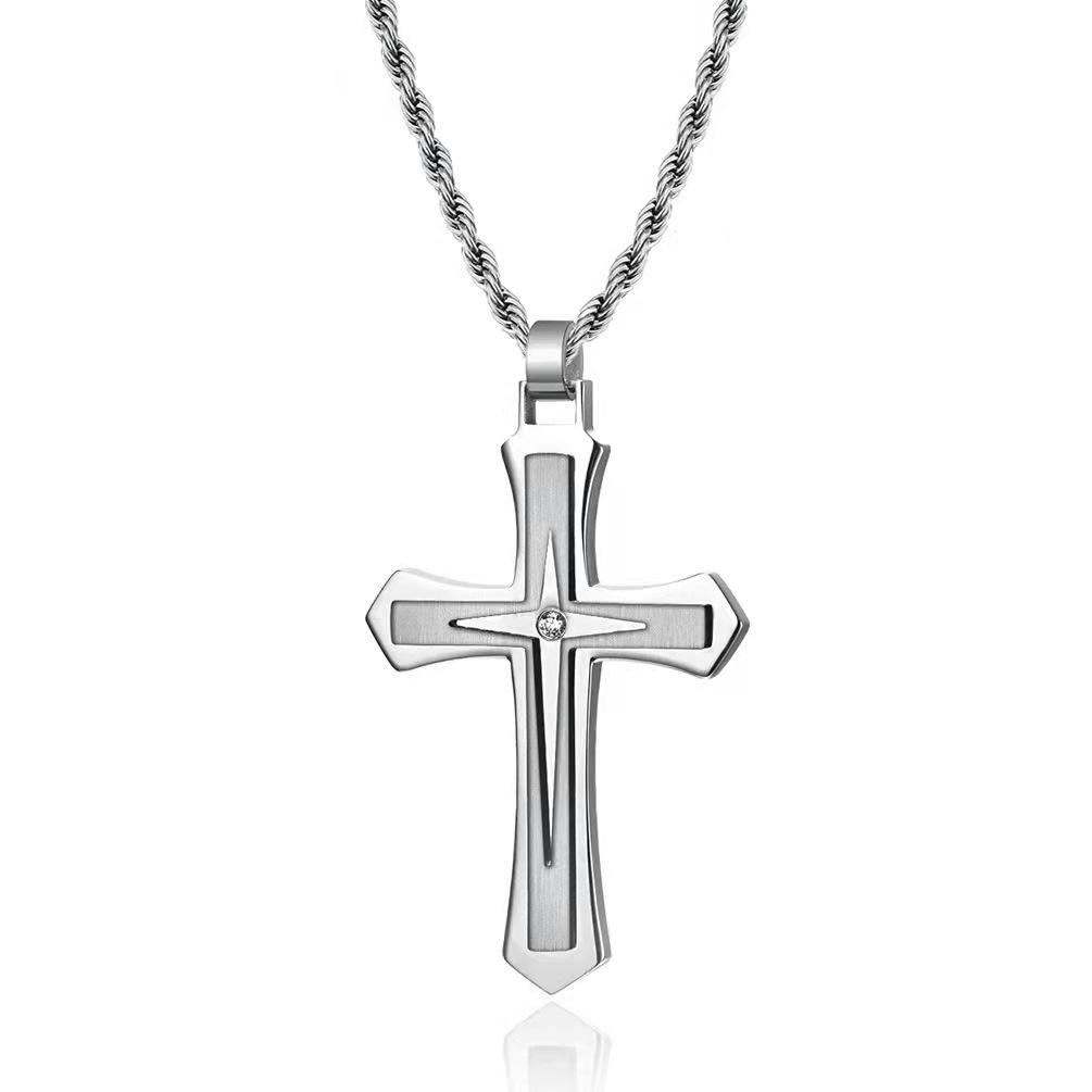 European-American Titanium Steel Men s Frosted Cross Pendant Necklace