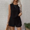 Summer Sleeveless Solid Color Shorts Set Women Clothing