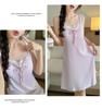 2026 Summer Blue Sleeveless Nightgown with Chest Pads - Women's Sweet Pure Desire Style