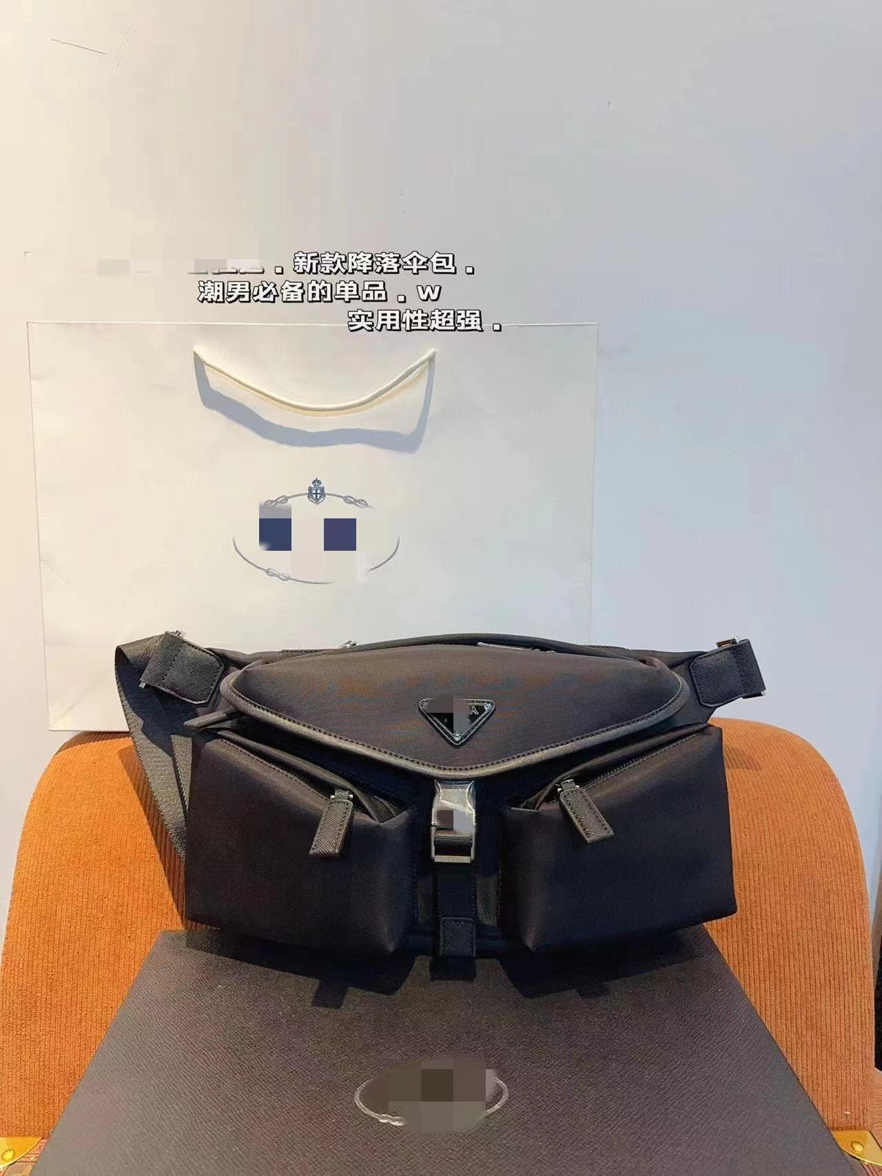 2024 spring new men s black multi-pocket triangle label shoulder messenger bag messenger bag 2VH175 25*16cm чёрный