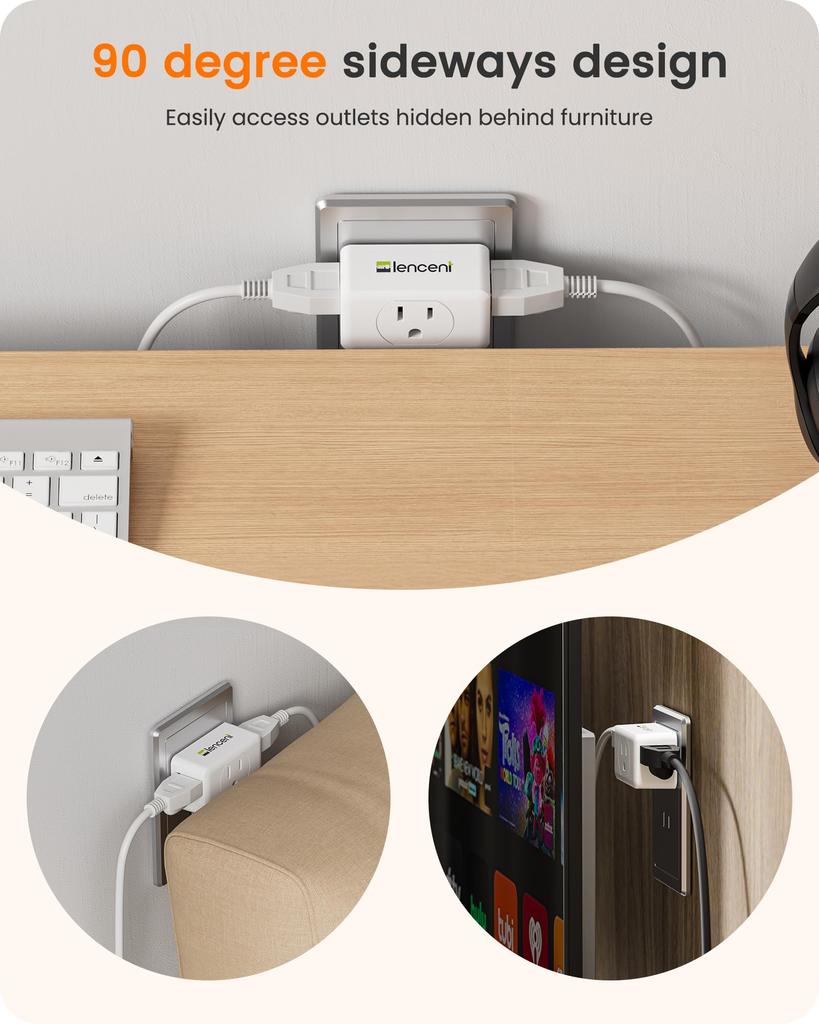 3 Prong To 2 Prong Adapter, LENCENT Plug Extender, Wall Plug Splitter with 3 AC Outlets, Travel Power Adapter for US To Japan Japanese
