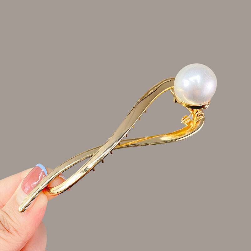 1pc Simple Métal Or Argenté Couleur Perle Pince à Cheveux Élégante Féminine Twist Pince à Cheveux Pince Requin Ornement pour Cheveux Bijou Cadeau