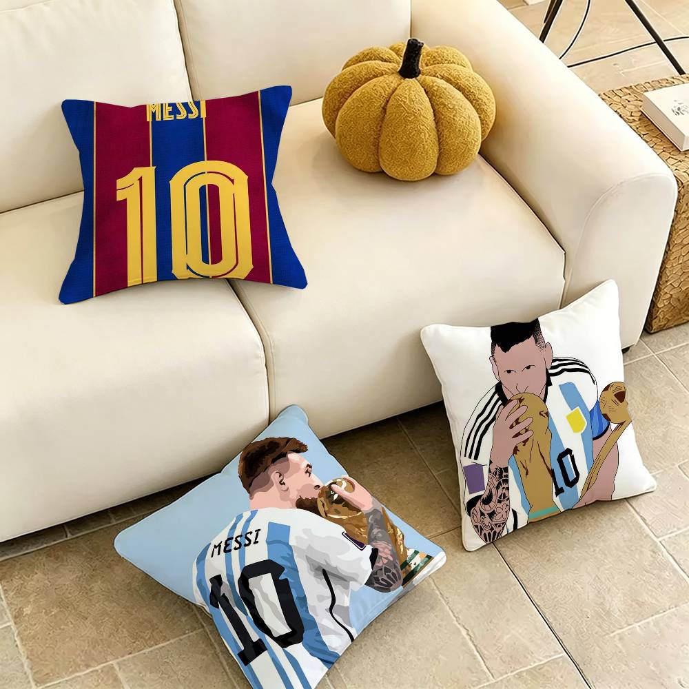 Qversion Cartoon LionelL Messi Pillow Case Square DoubleSided Sofa Cushion Cover Bedroom Bedside Pillow Gift
