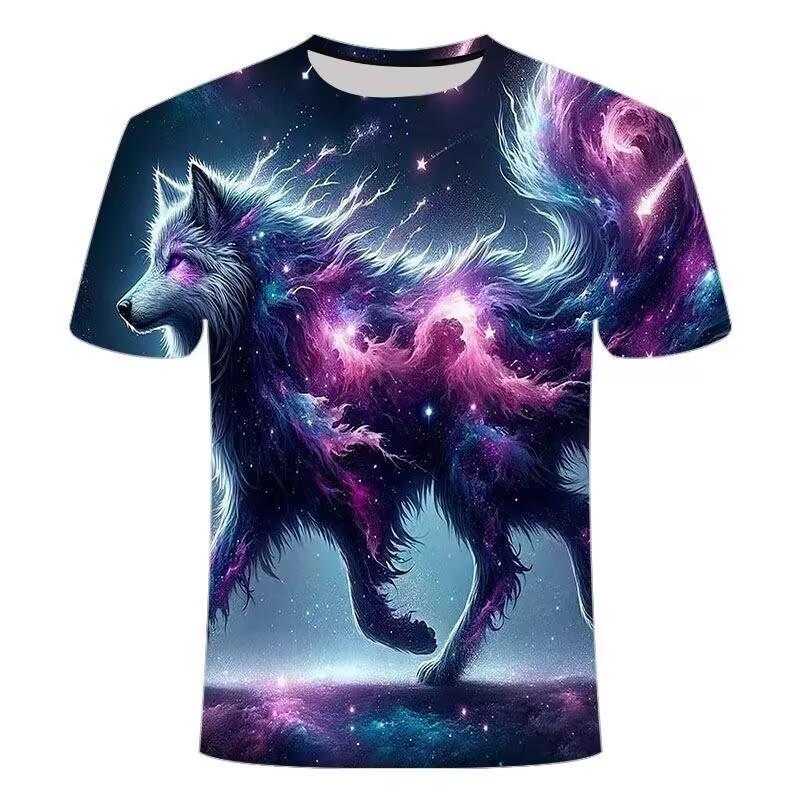 Children's 3D Printed Wolf Pattern T-shirt, Cool Animal Print Short-sleeve T-shirt, Summer Casual Street Style Top