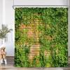 Green Vines Bathroom Curtains Brik Stone Wall Plants Bath Decorations Shower Curtain Polyester Fabric Bathtub Curtain With Hooks