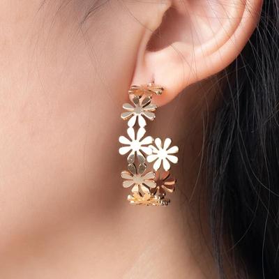 Orecchini pendenti a fiore in metallo tipo C dal design coreano, moda minimalista, colore oro, cerchio, gioielli hip hop