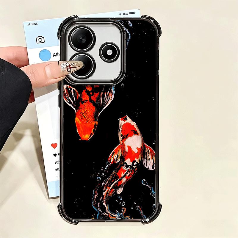 Goldener Karpfen Glücklicher Koi Beschichtung Handyhülle Für Xiaomi Poco X5 X6 X7 X8 Pro Max F8 Ultra F7 M8 M7 M5S Redmi 15C 15 14C 13C 13 X3 12