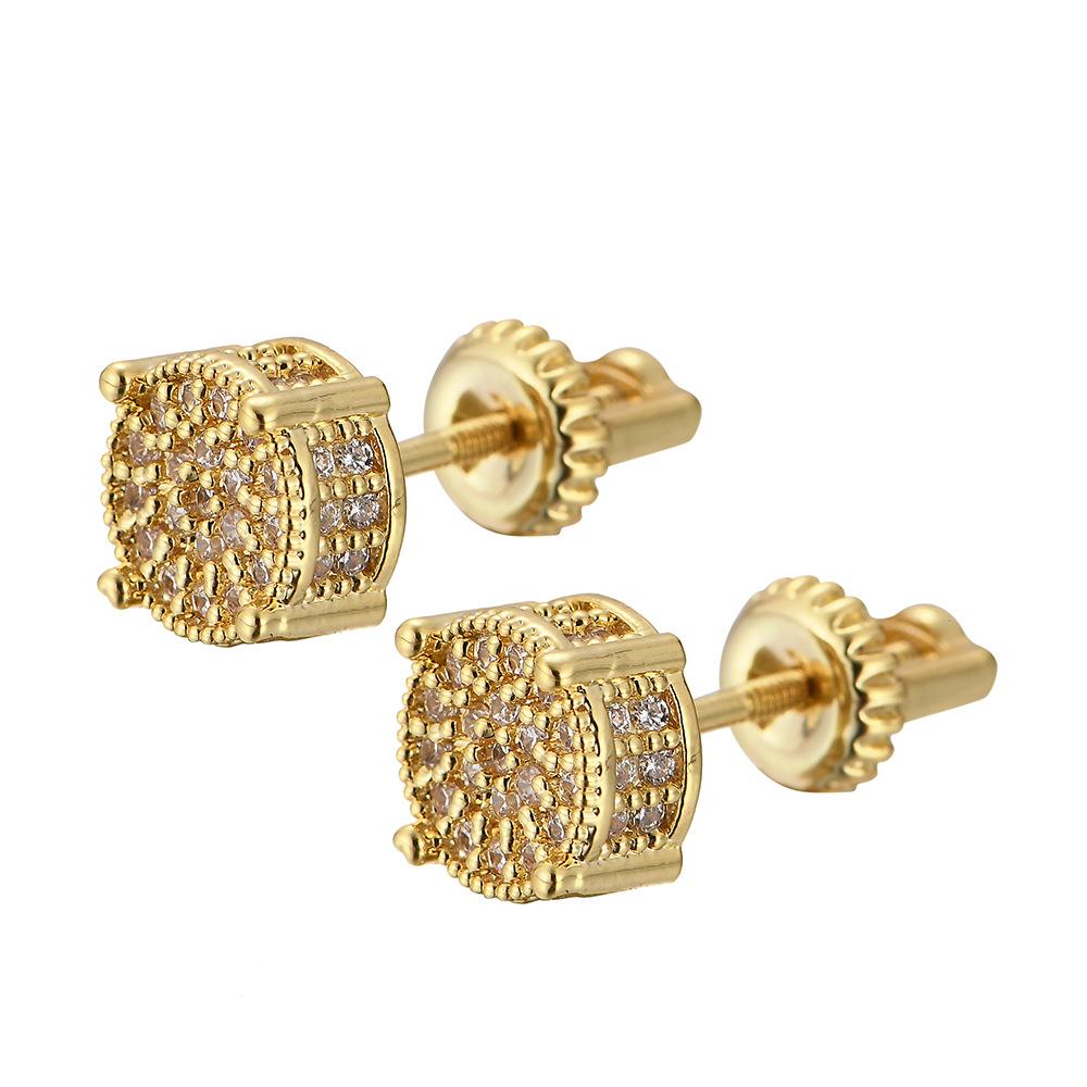 Round Ear Studs Earrings Hip Hop Zircon Real Gold Silver Adornos De Pendientes