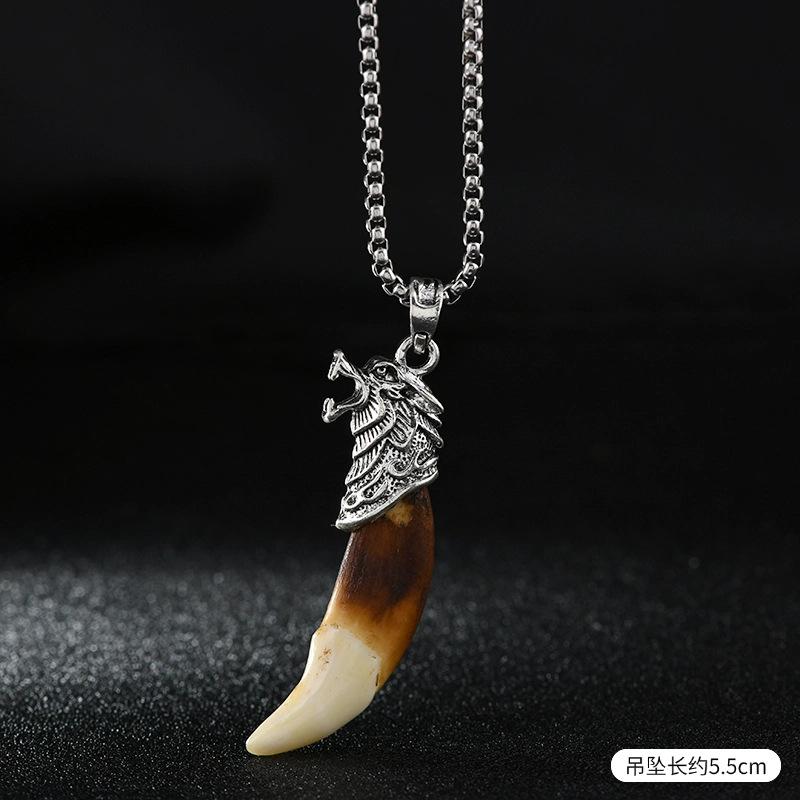 Wolf Tooth Pendant Necklace - Men's and Women's Stainless Steel Pendant Necklace Decorative Jewelry