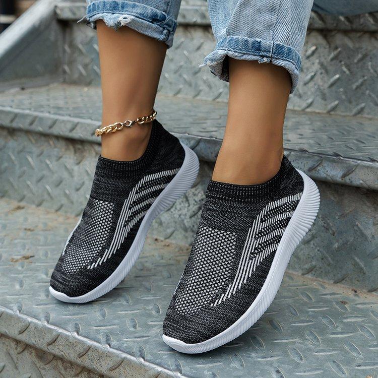 European and American spring and autumn new round head knitted low-top casual shoes large size running shoes single shoes travel shoes