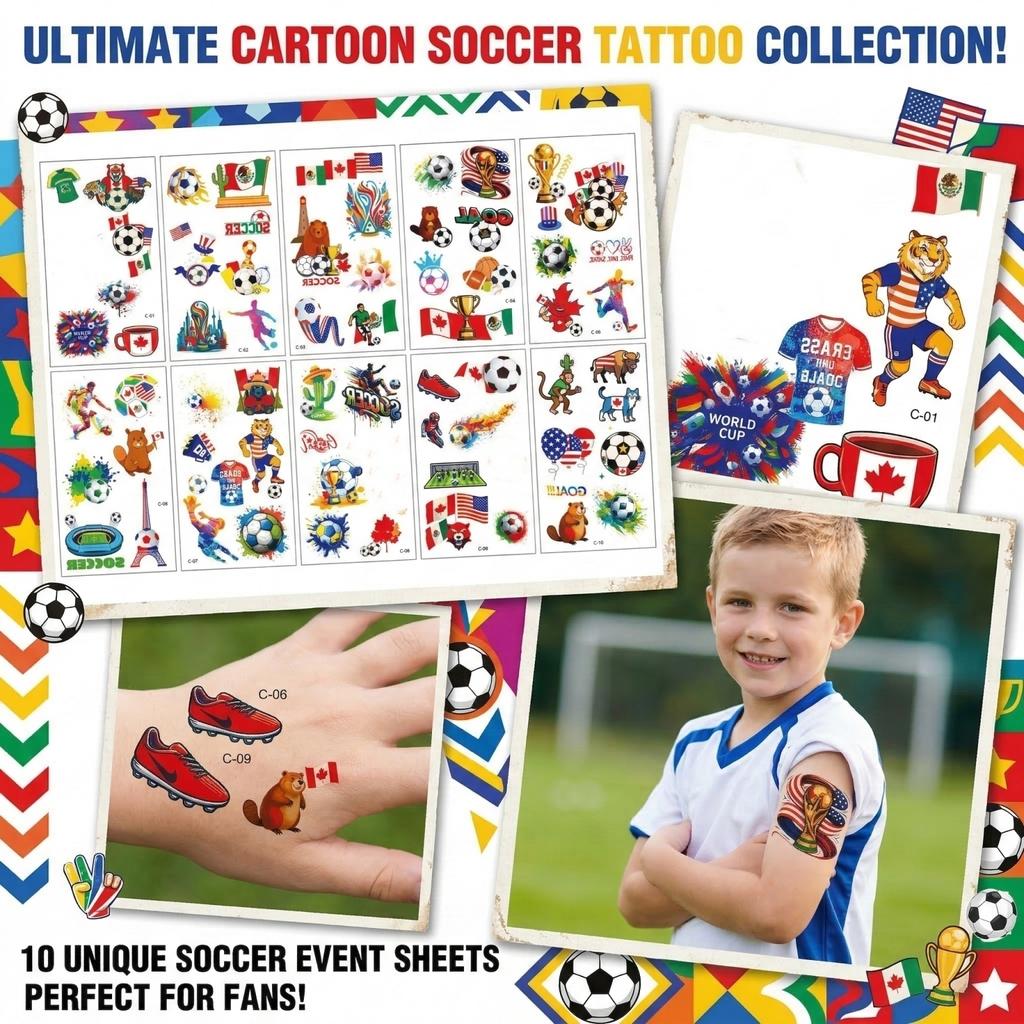 Soccer Temporary Tattoos Sheets for Kids and Adults Football Theme Body Stickers for Party Decorations Sports Events and Team Activities