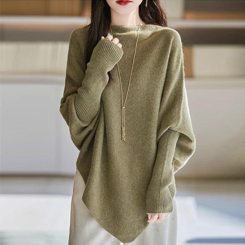 2026 Korean Style Loose Knit Sweater: Soft, Irregular Round Neck, Solid Color, Autumn Women's Top.