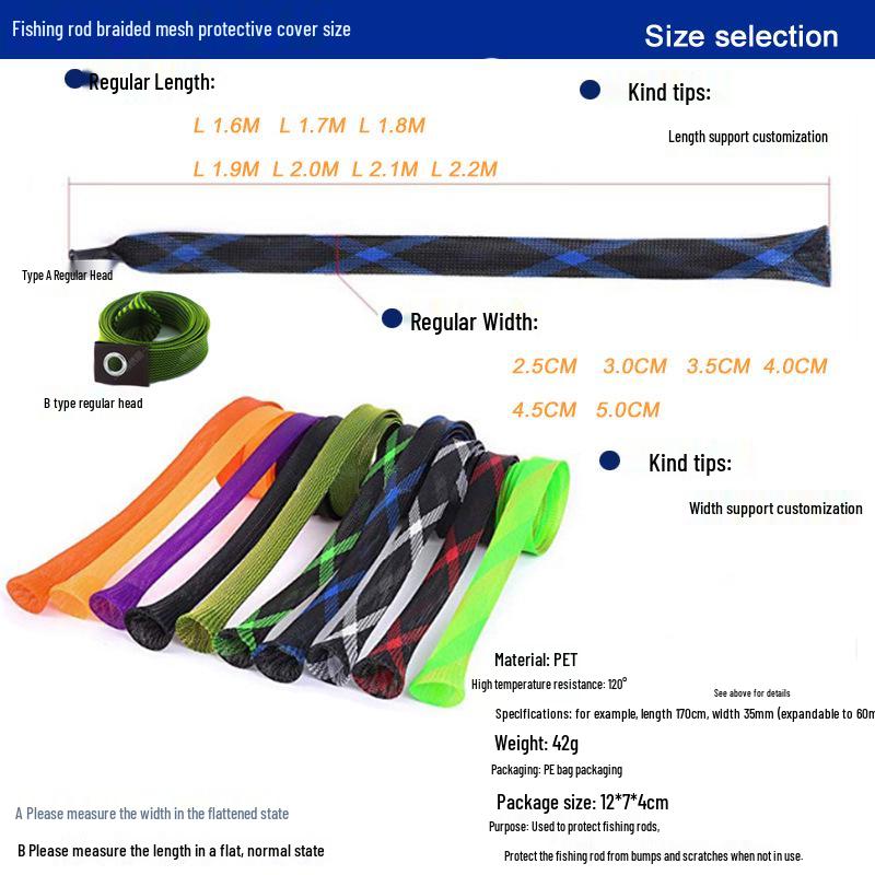 Non-Slip Telescopic Fishing Rod Sleeve with Braided Mesh and Elasticity