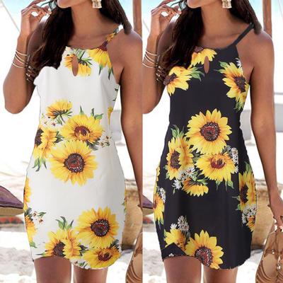 Ramidos Women Halter Neck Boho Print Sleeveless Casual Mini Beachwear Dress Sundress