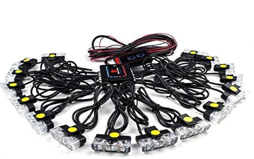 Superhøy 1 2 LED x 16 strobelykt med dedikert hvit [Abz Company] lyssterk, lysstyrke, hvit, enhet, LED, lys, sett, 12V, bryter,