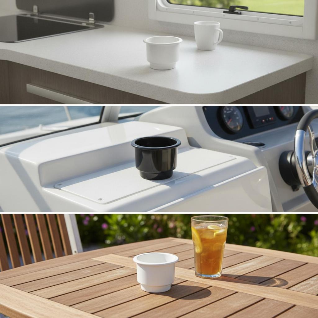 Flush-Mount Recessed Cup Holder Easy To Install Embedded Plastic