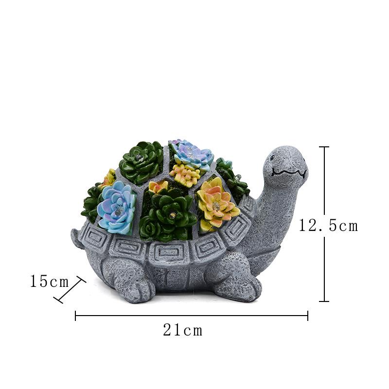 Solar-Powered Resin Succulent Turtle Garden Statue with LED Lights