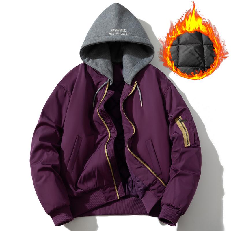

Модные куртки-бомберы, мужская верхняя одежда с капюшоном, повседневная, осень-зима, толстое теплое короткое пальто 3XL фиолетовый