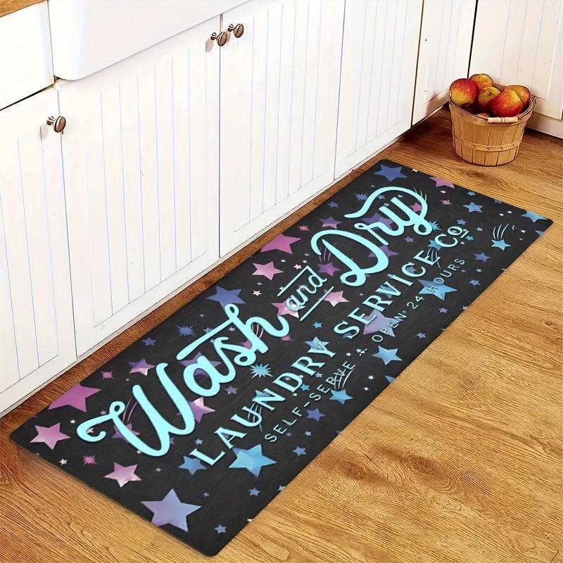 Star Patterned Laundry Room Rug, Long Flannel Floor Mat, Non-Slip Washable Soft Carpet for Kitchen Mudroom, Home Decor, 1PC
