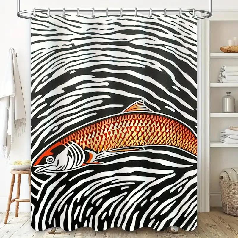 Zebra Print Shower Curtain featuring a striking fish design for modern bathrooms waterproof, durable fabric curtain perfect for