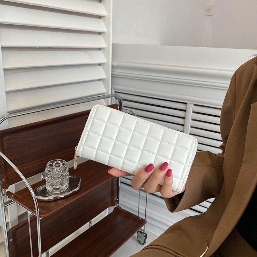 

Money Pocket Quilted Women s Wallet With Zipper PU Long Wallet Elegant Long Hand Clutch Daily