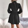 Sexy High Waist Hollow Out Swing Dress for Women Solid Color Large Size Autumn Winter Fashion