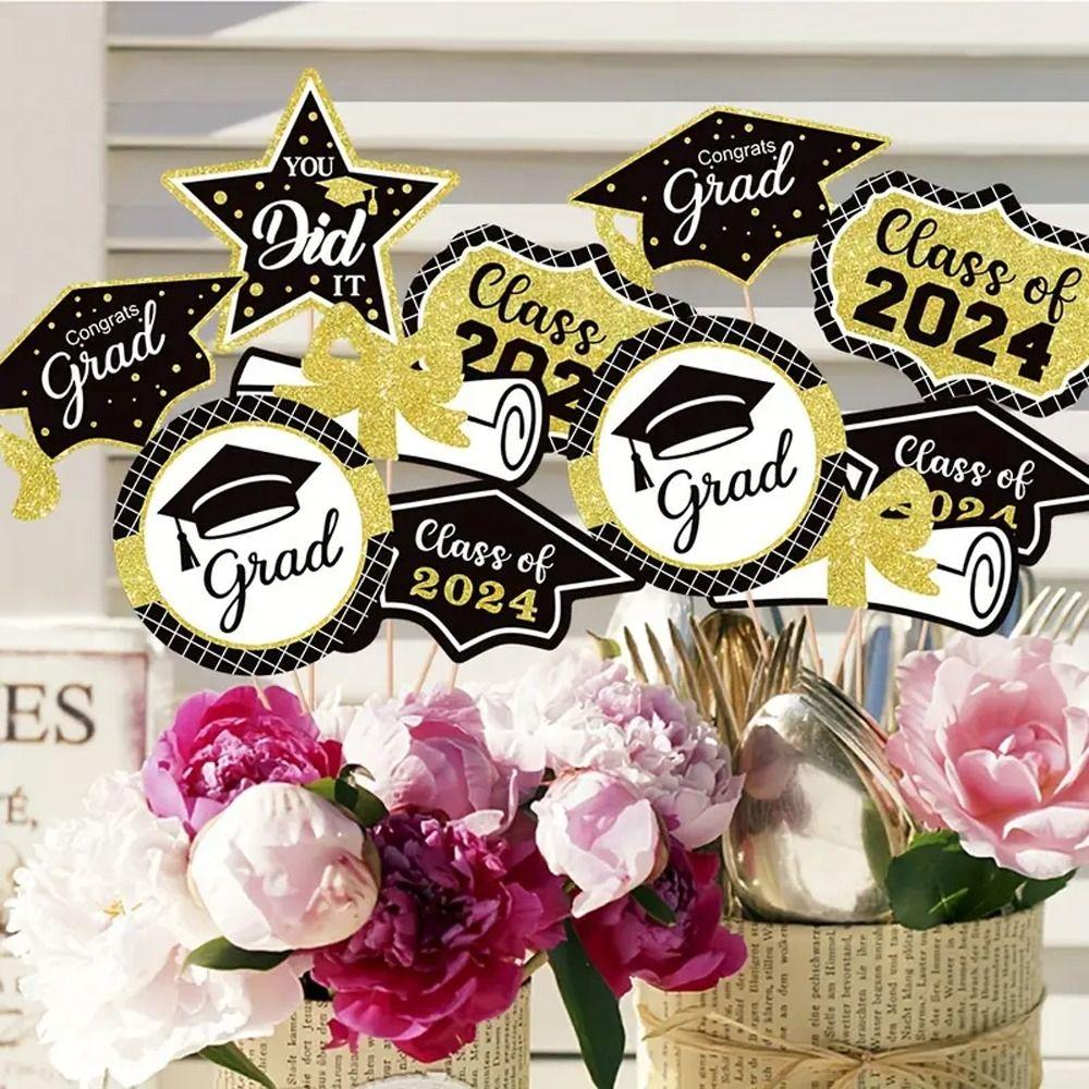 

6pcs DIY 2024 Graduation Vase Card Inserts Gold Party Decor Supplies Classmates 6pcs