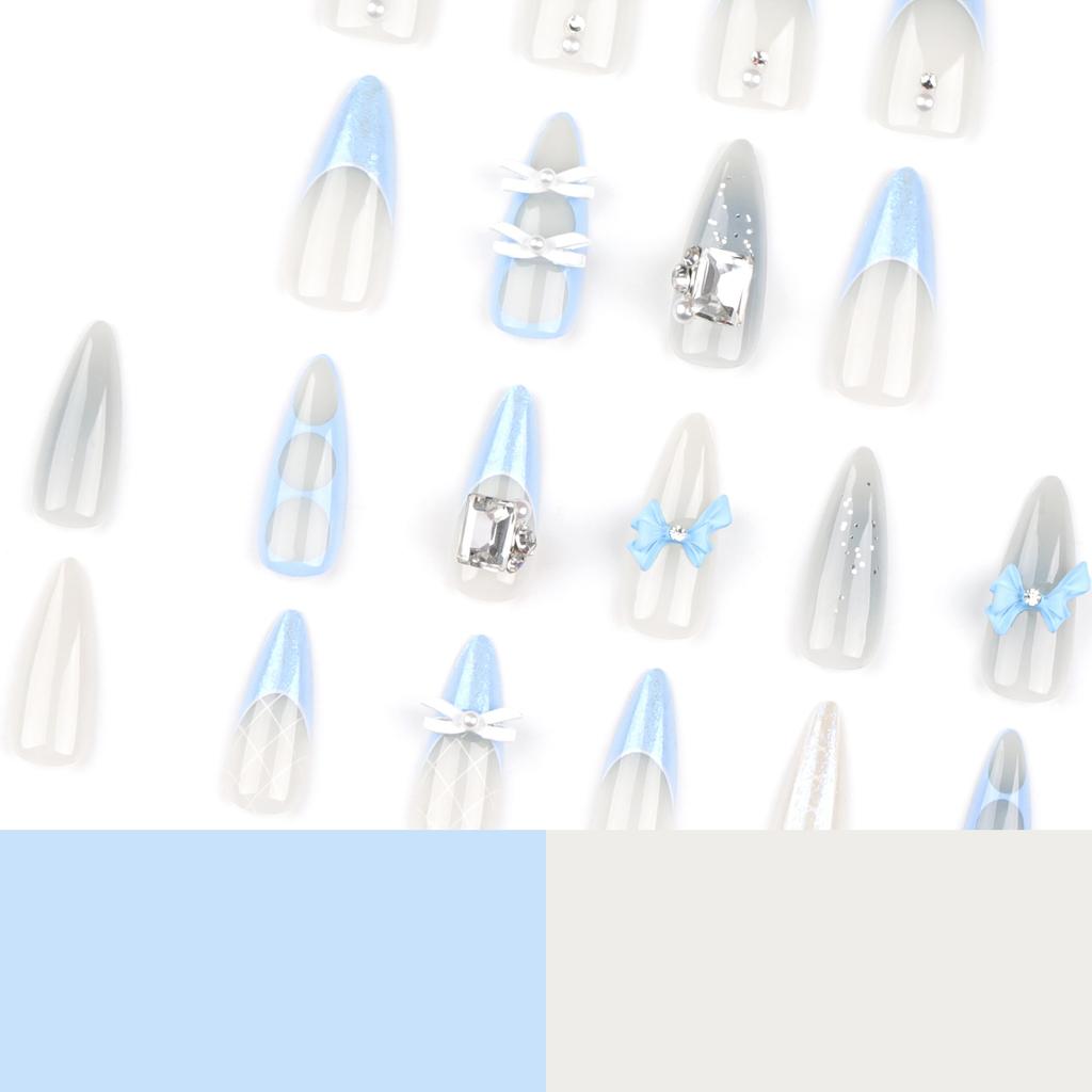 24 Pieces Flash Diamond Burst Flash Wear Nail Piece Bow French Explosion Manicure Press On Nails